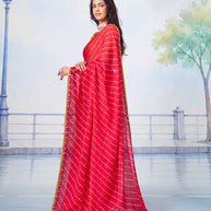 Red white dotted bandhani pattern with thin yellow border chiffon saree festive wear 
