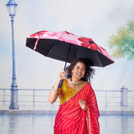 Red white striped pattern with thin gold border and white embroidered motifs chiffon saree ethnic wear 