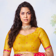 Red white bandhani print with patterned border chiffon saree traditional wear