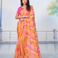 Orange striped chiffon saree party wear