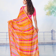 Orange patterned chiffon saree daily wear