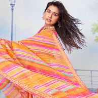 Orange embellished chiffon saree festive wear