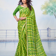 Green sequined chiffon saree festive wear