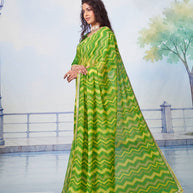 Green printed chiffon saree party wear 