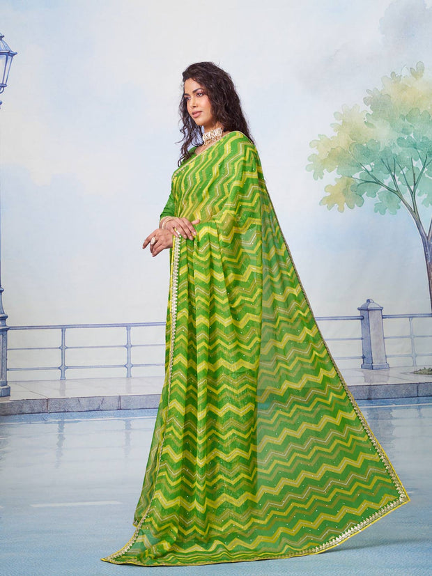 Green printed chiffon saree party wear 