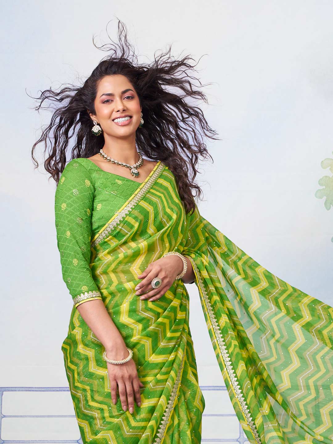 Green woven chiffon saree traditional wear 
