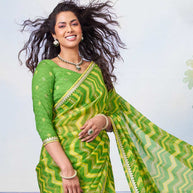 Green woven chiffon saree traditional wear 