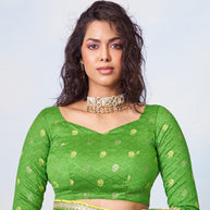 Green printed chiffon saree casual wear