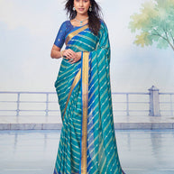 Blue striped chiffon saree daily wear