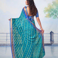 Blue bandhani printed chiffon saree festive wear