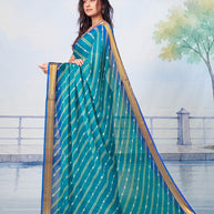  Blue dashed striped chiffon saree festive wear