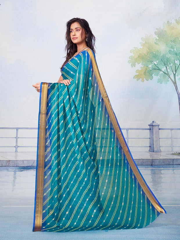  Blue dashed striped chiffon saree festive wear