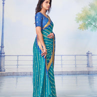 Blue dotted chiffon saree party wear
