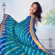  Blue leheriya chiffon saree festive wear 