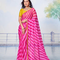 Pink leheriya chiffon saree daily wear 
