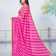 Pink leheriya chiffon saree casual wear 
