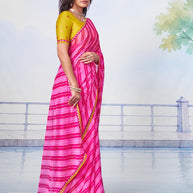 Pink striped chiffon saree casual wear