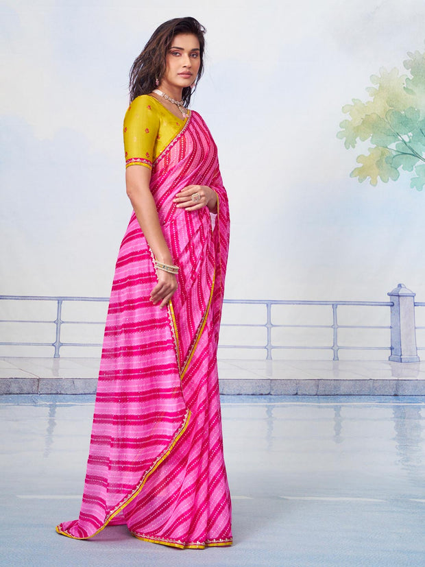 Pink striped chiffon saree casual wear