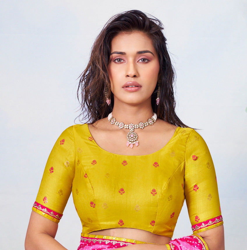Pink floral chiffon saree festive wear