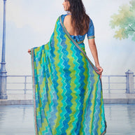 Blue embellished chiffon saree party wear