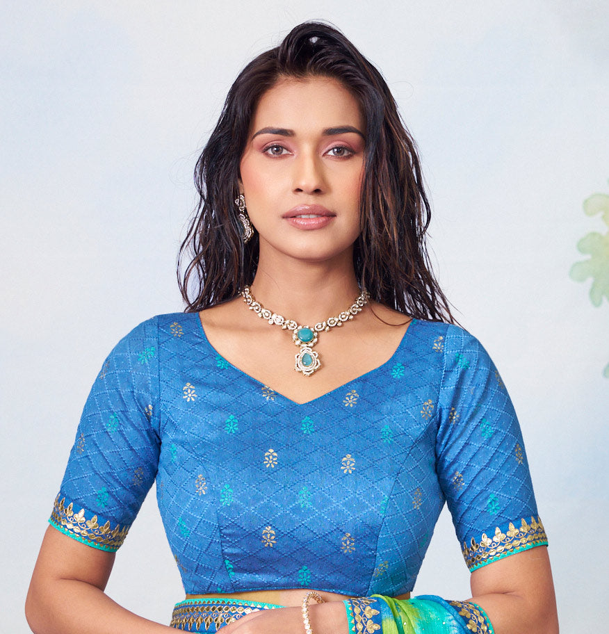 Blue embroidered chiffon saree festive wear