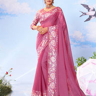 Purple floral printed georgette saree festive wear