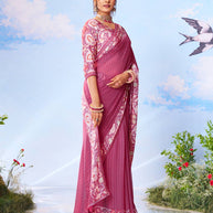 Purple floral printed georgette saree daily wear