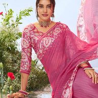 Purple floral printed georgette saree casual wear