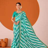 Laxmipati Ruchi Green Chiffon Embroidered Saree