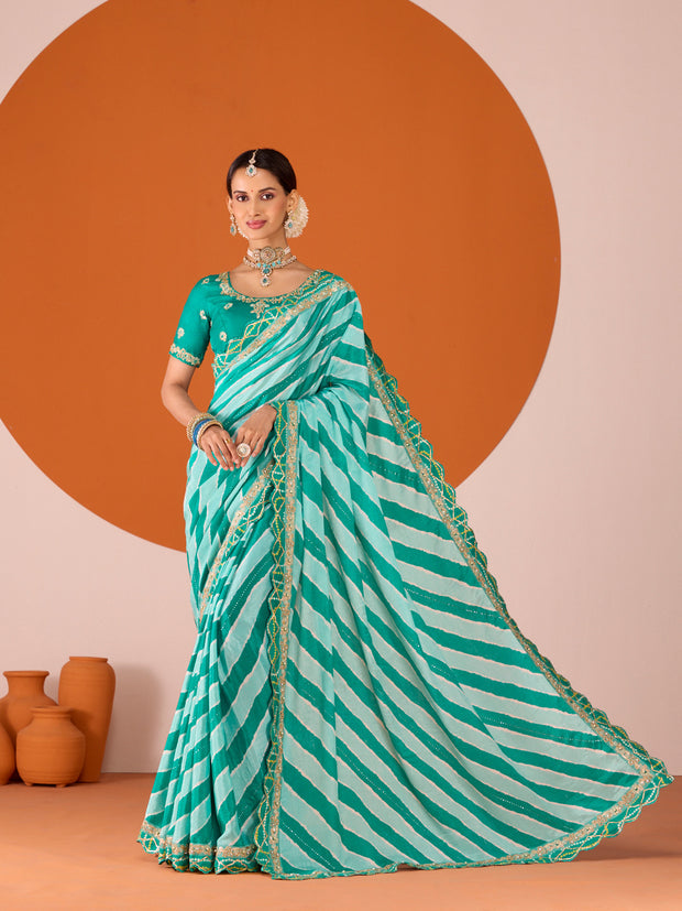 Laxmipati Ruchi Green Chiffon Embroidered Saree