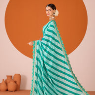 Laxmipati Ruchi Green Chiffon Embroidered Saree