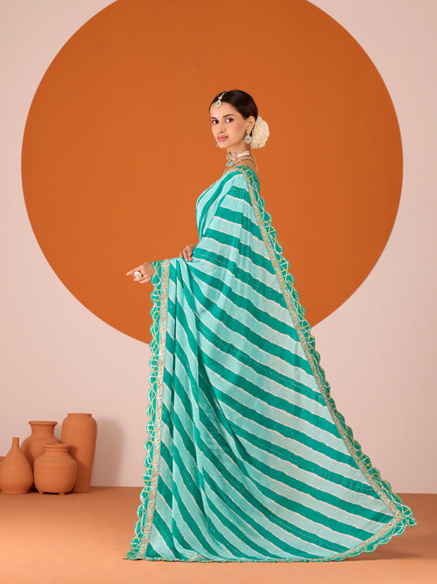 Laxmipati Ruchi Green Chiffon Embroidered Saree