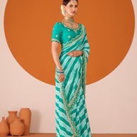 Laxmipati Ruchi Green Chiffon Embroidered Saree