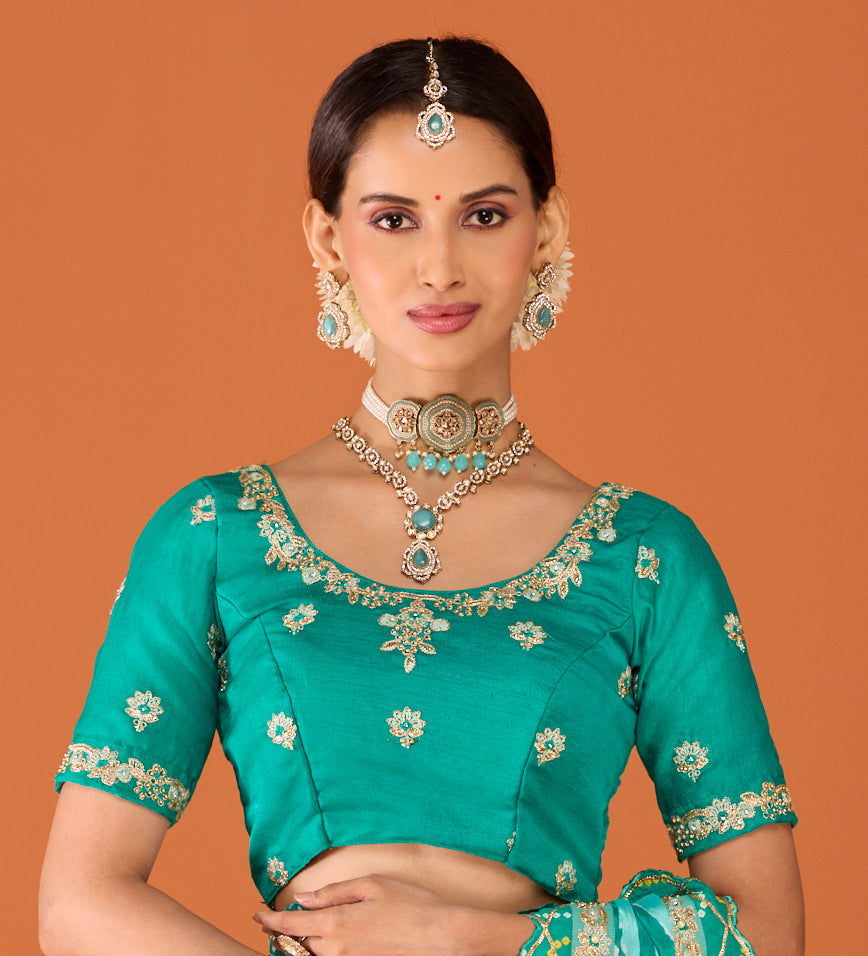 Laxmipati Ruchi Green Chiffon Embroidered Saree
