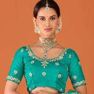 Laxmipati Ruchi Green Chiffon Embroidered Saree
