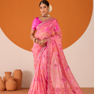 Laxmipati Ruchi Pink Tissue Organza Embroidered Saree
