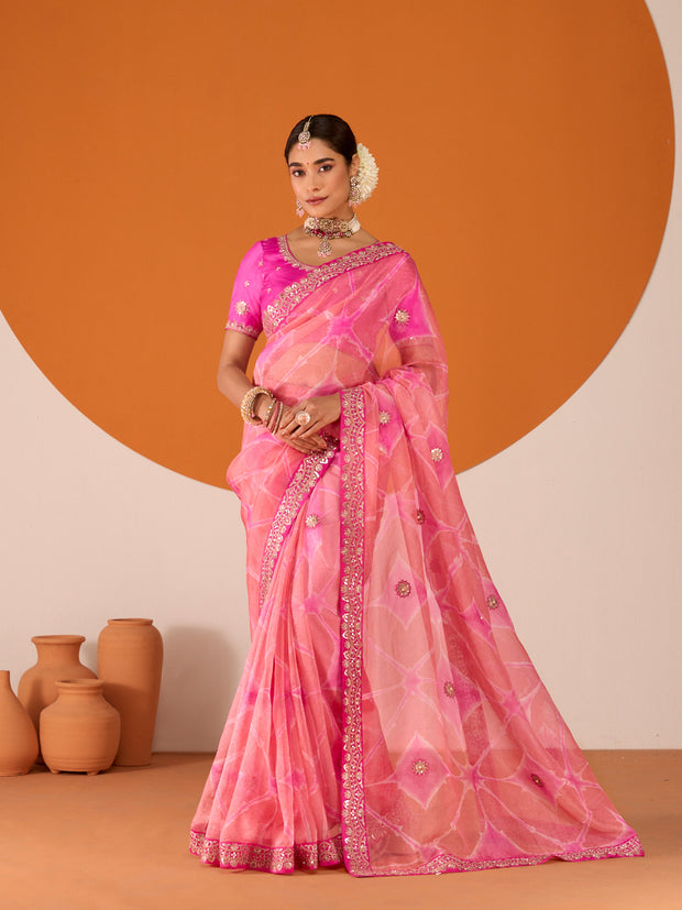 Laxmipati Ruchi Pink Tissue Organza Embroidered Saree