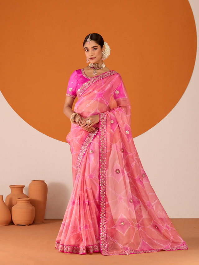 Laxmipati Ruchi Pink Tissue Organza Embroidered Saree