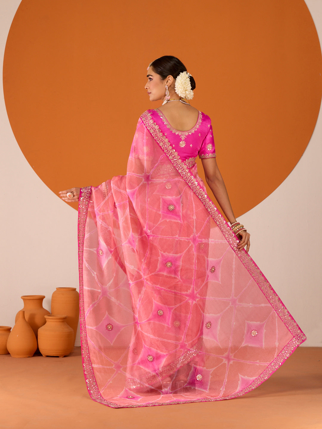 Laxmipati Ruchi Pink Tissue Organza Embroidered Saree