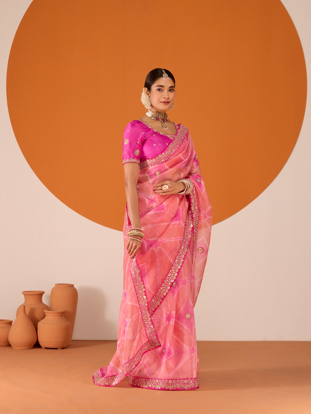 Laxmipati Ruchi Pink Tissue Organza Embroidered Saree