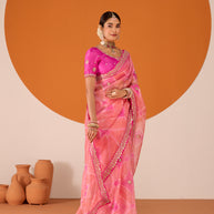 Laxmipati Ruchi Pink Tissue Organza Embroidered Saree