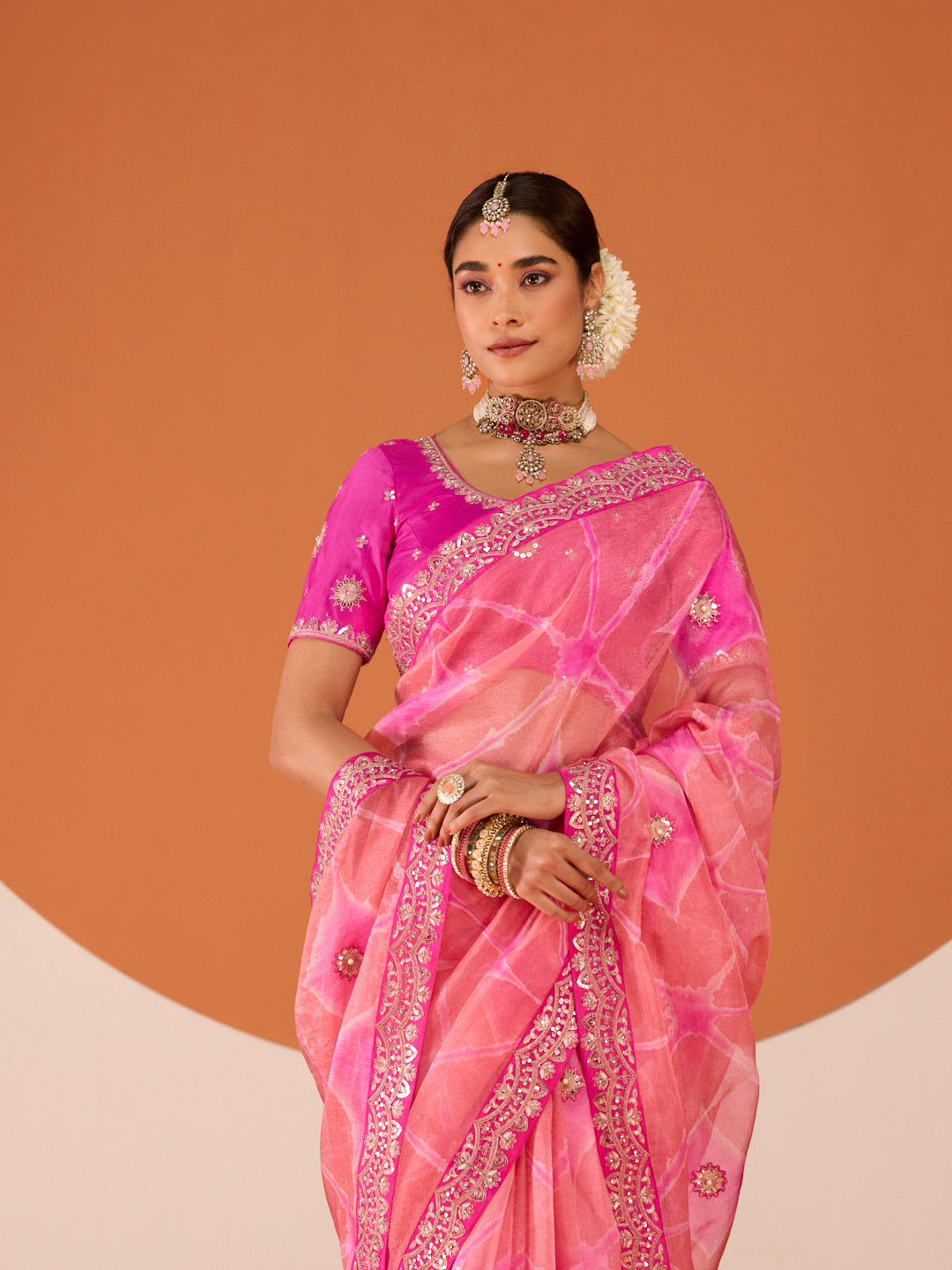 Laxmipati Ruchi Pink Tissue Organza Embroidered Saree