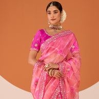 Laxmipati Ruchi Pink Tissue Organza Embroidered Saree