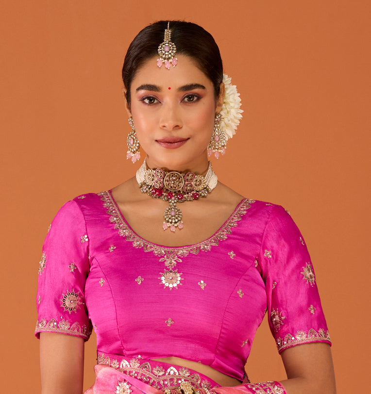 Laxmipati Ruchi Pink Tissue Organza Embroidered Saree
