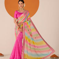 Laxmipati Ruchi Pink Chiffon Embroidered Saree