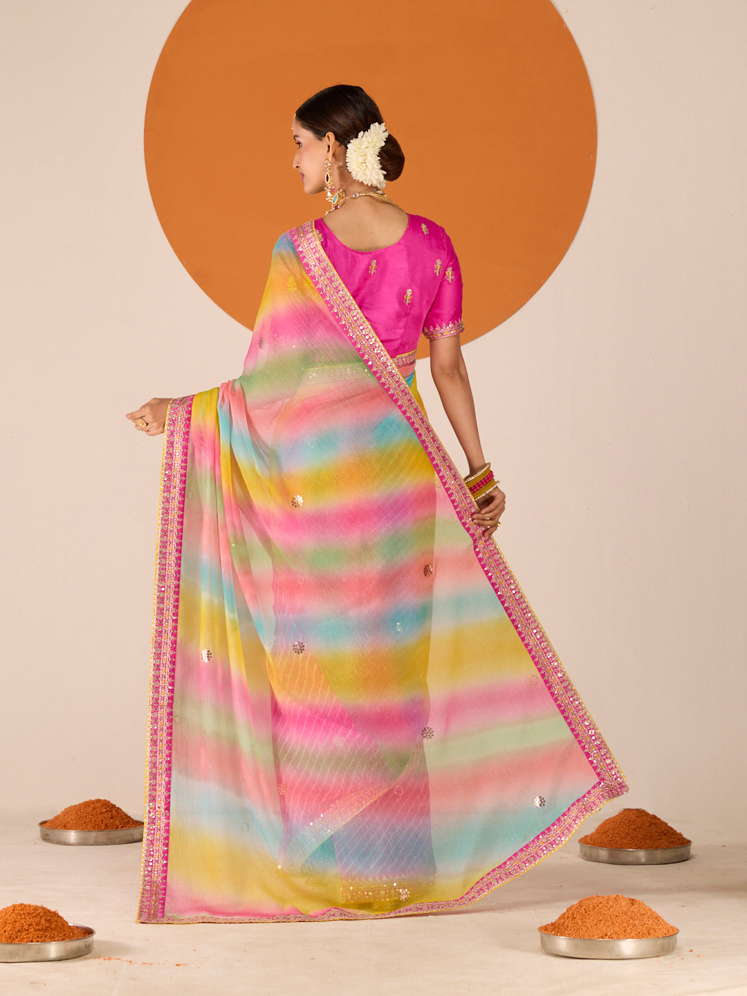 Laxmipati Ruchi Pink Chiffon Embroidered Saree