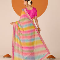 Laxmipati Ruchi Pink Chiffon Embroidered Saree