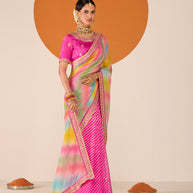 Laxmipati Ruchi Pink Chiffon Embroidered Saree