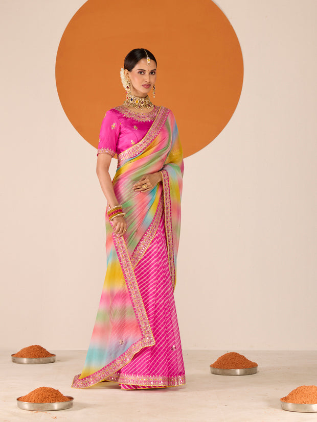 Laxmipati Ruchi Pink Chiffon Embroidered Saree