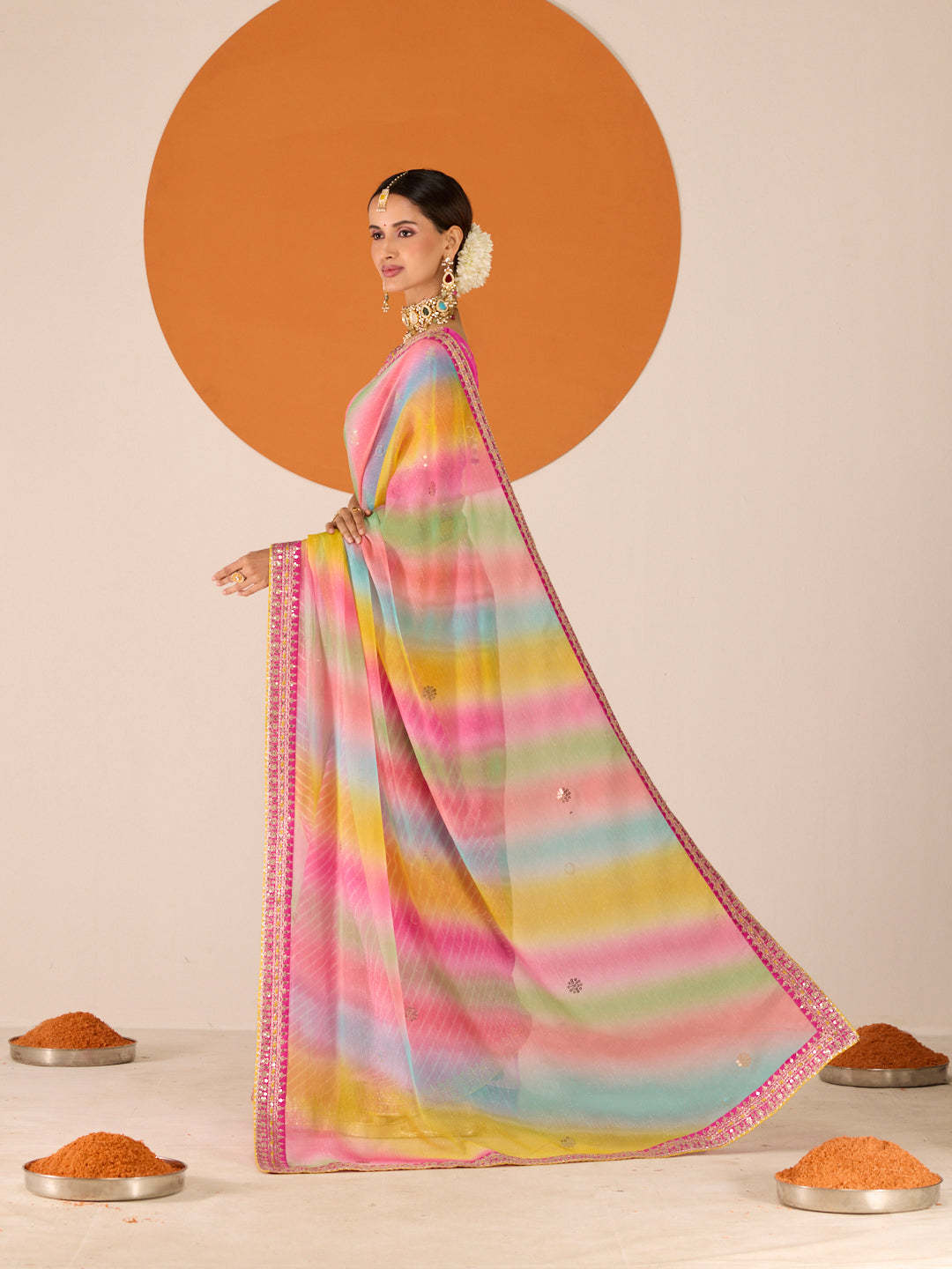 Laxmipati Ruchi Pink Chiffon Embroidered Saree